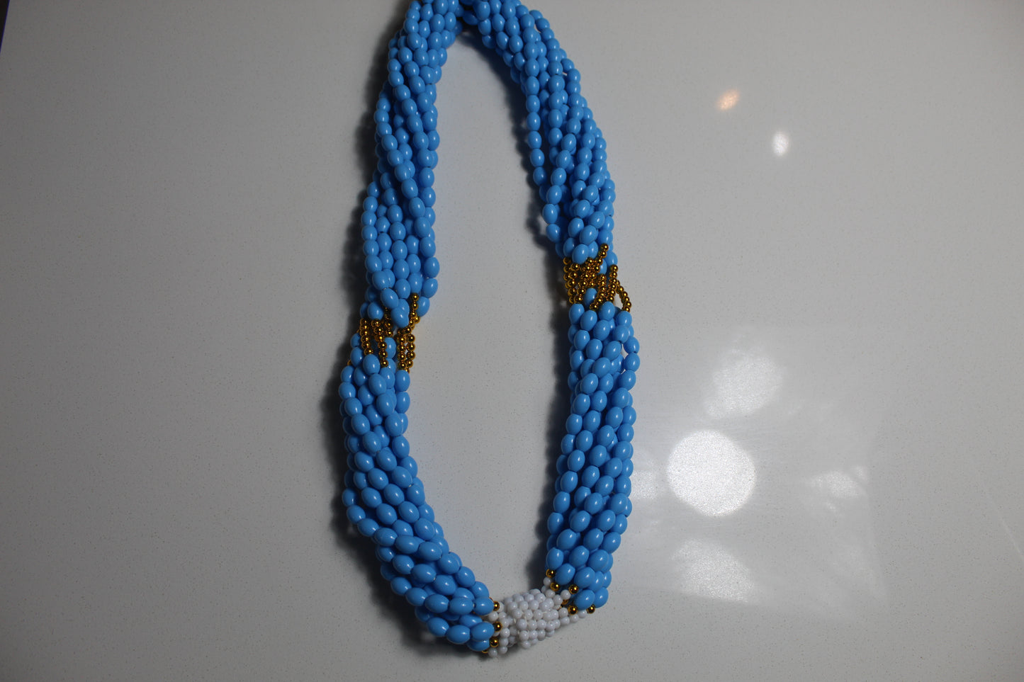 Rental Waist Beads : Blue with White & Gold Trim