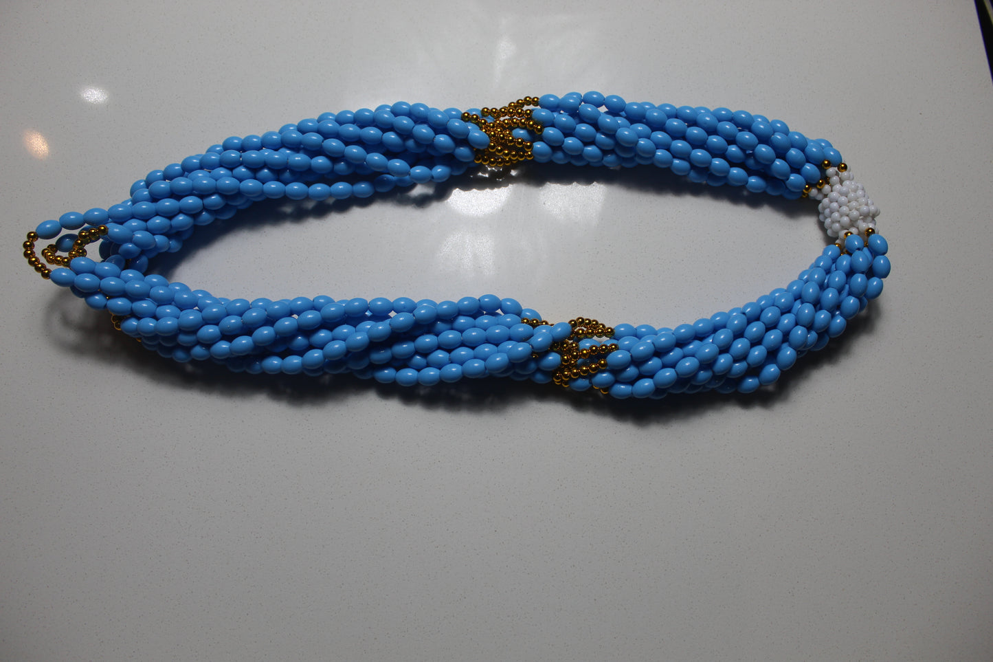 Rental Waist Beads : Blue with White & Gold Trim