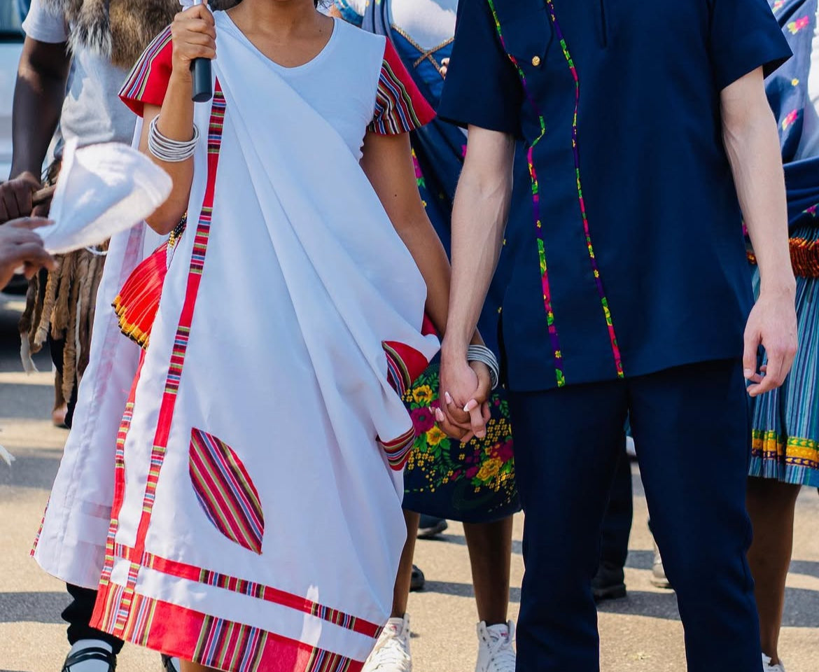 3 Piece White & Red Striped Material – Tsonga Brides