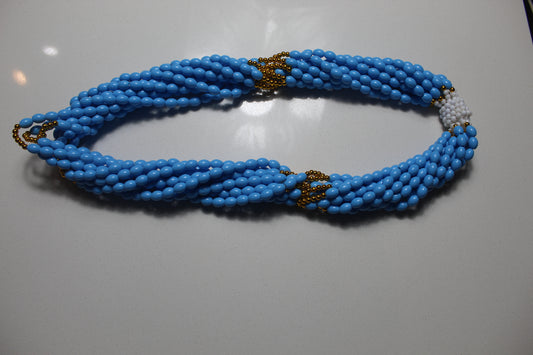 Rental Waist Beads : Blue with White & Gold Trim