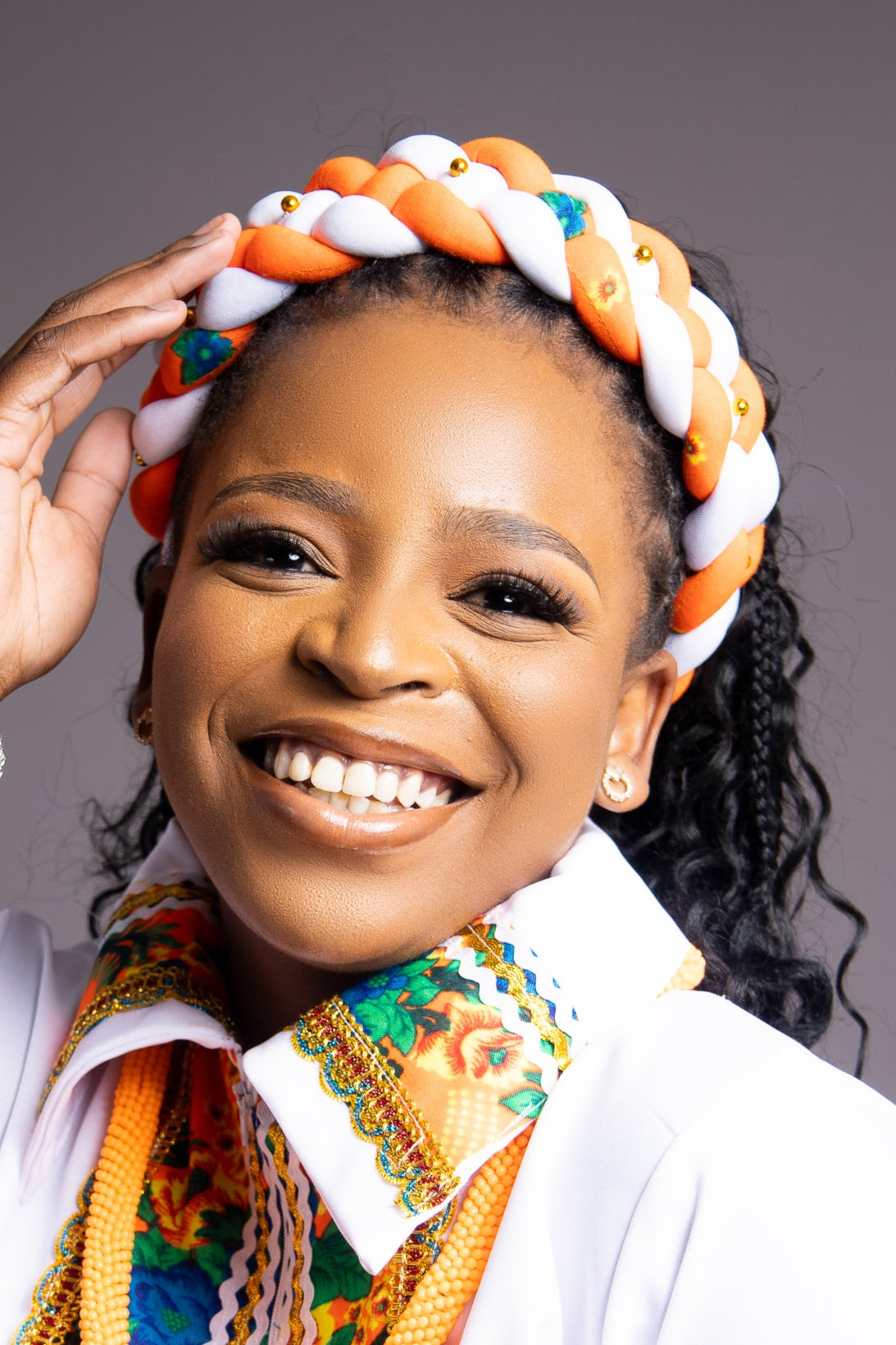 Rental Headband : White & Floral Orange – Tsonga Brides