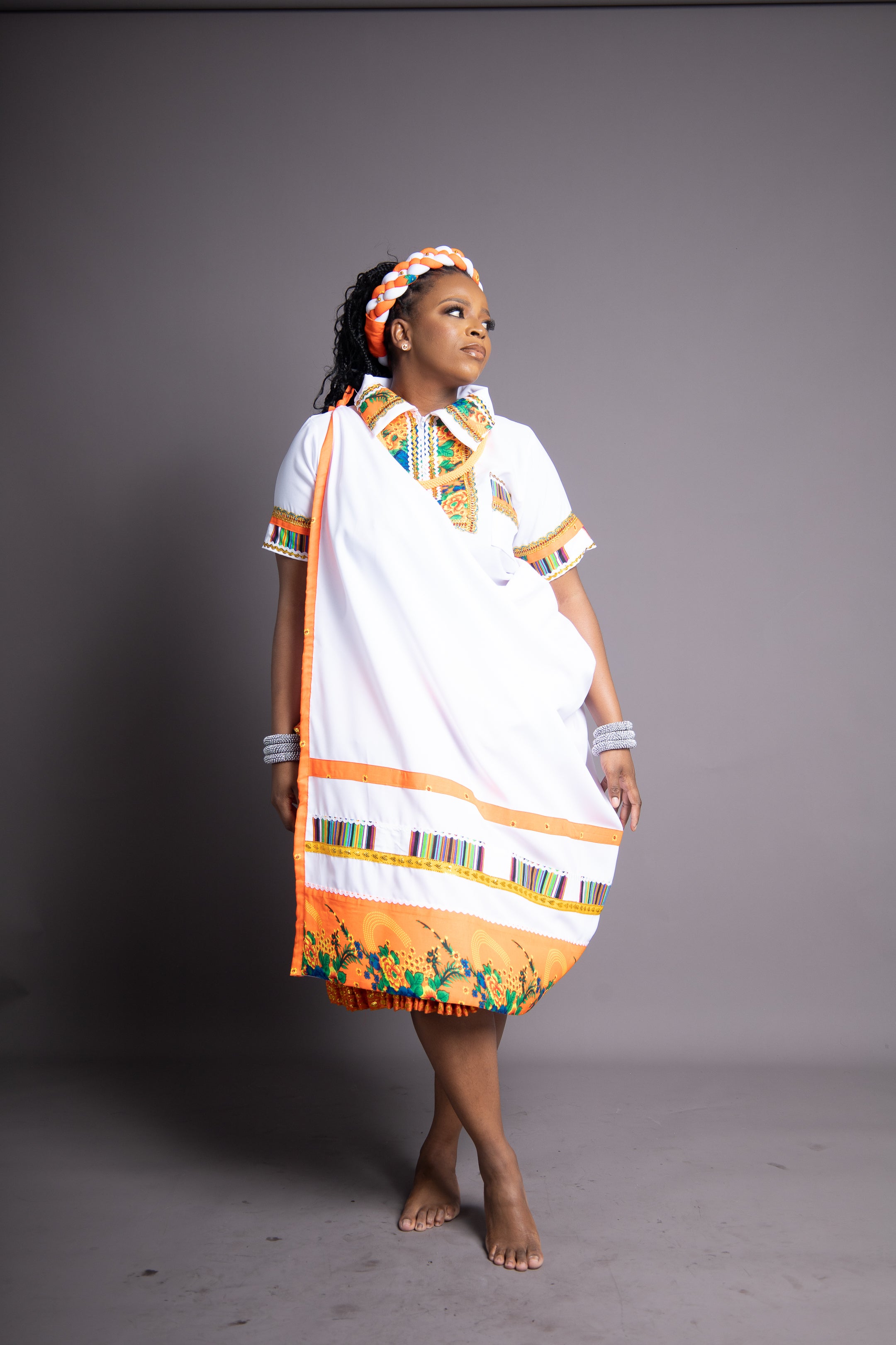 3 Piece Floral Orange & White Set – Tsonga Brides